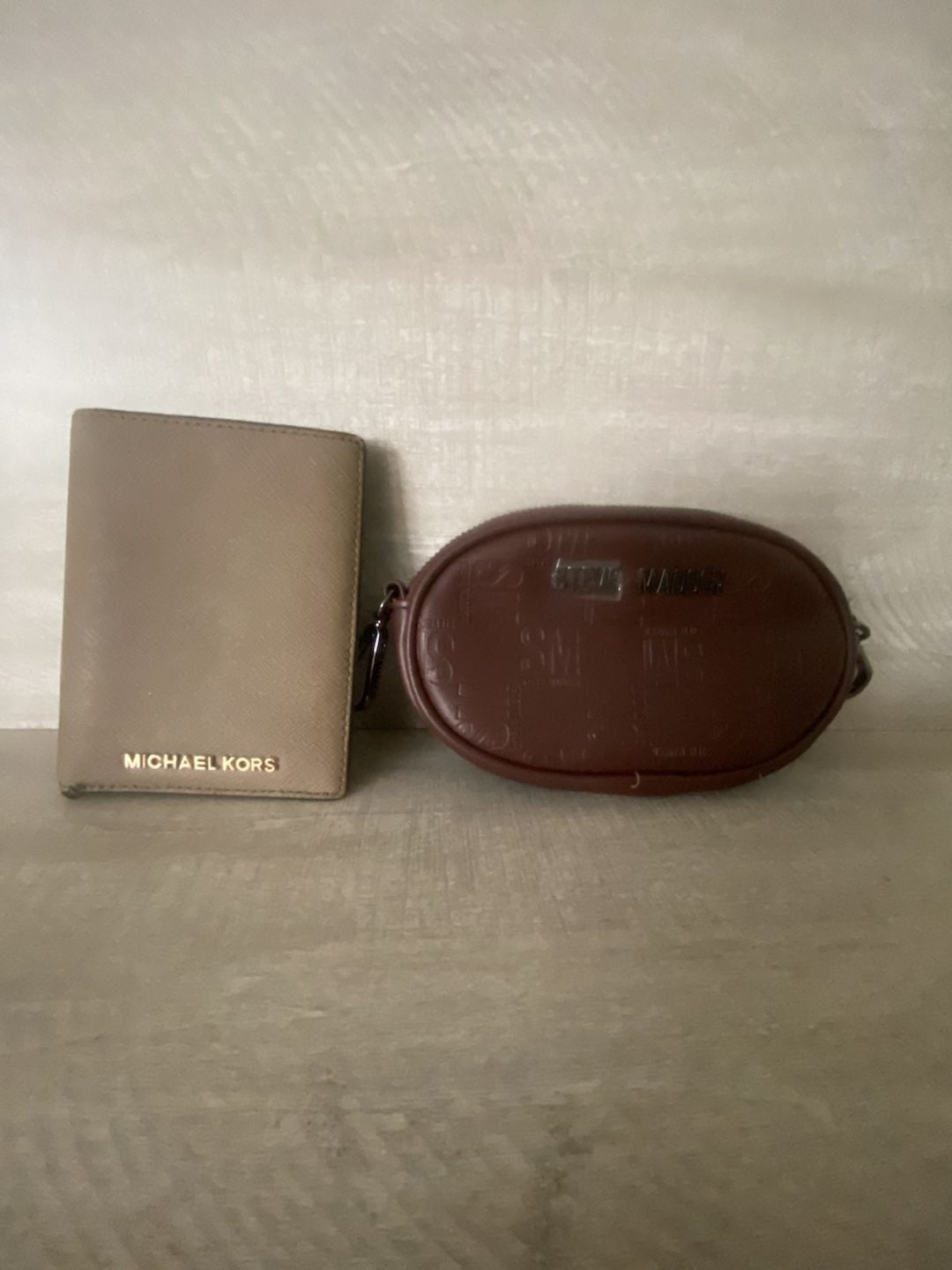 Michael Kors Saffiano Leather Card Holder Wallet Taupe + Steve Madden Coin Purse 8