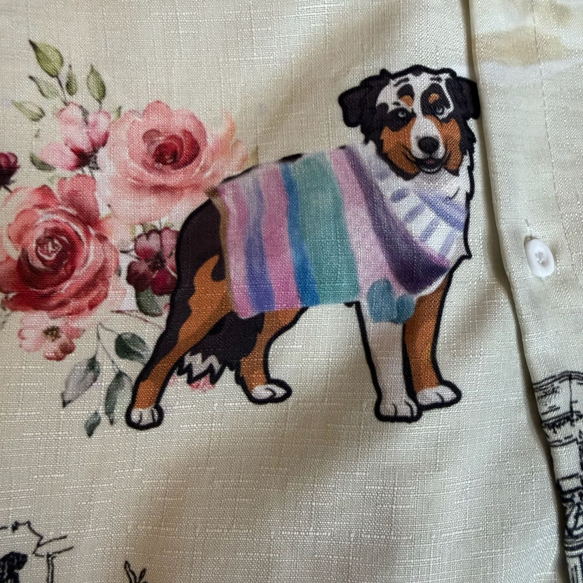 Australian Shepherd Dog Floral Women’s Button Up Shirt Long Sleeve Cream B5 8