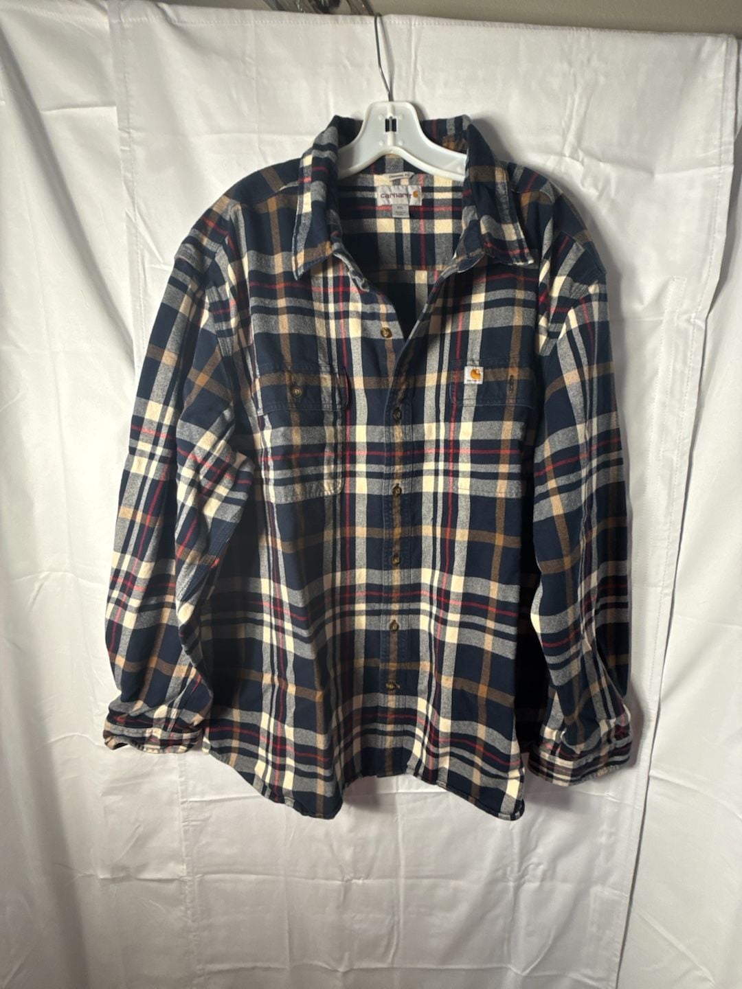 Carhartt Hubbard Plaid Long-Sleeve Shirt Size 2XL Navy Blue Heavyweight 2