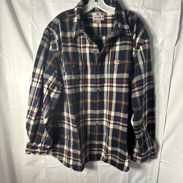 Carhartt Hubbard Plaid Long-Sleeve Shirt Size 2XL Navy Blue Heavyweight