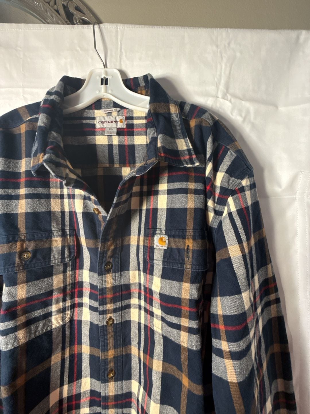 Carhartt Hubbard Plaid Long-Sleeve Shirt Size 2XL Navy Blue Heavyweight 3