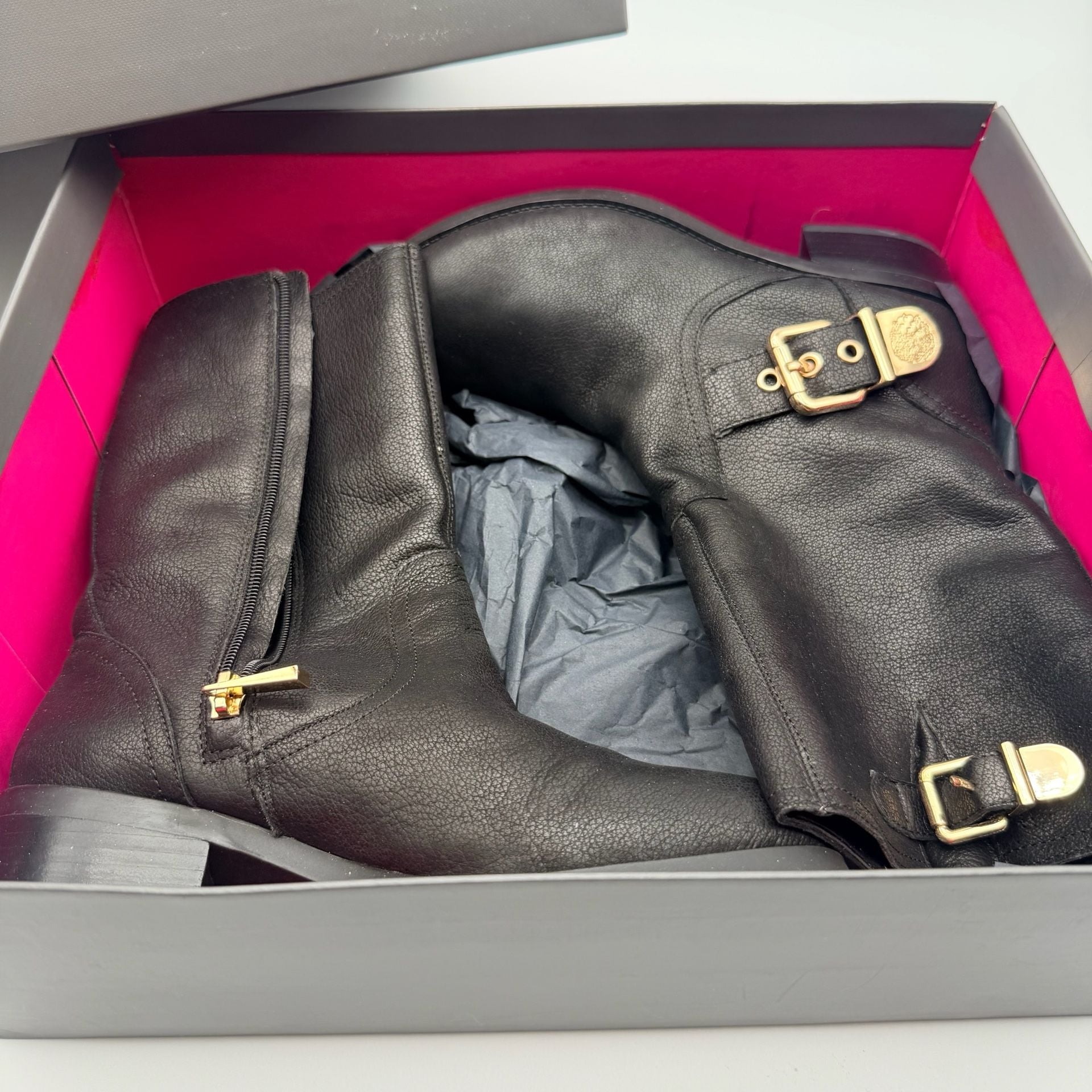 Vince Camuto Winchell Moto Boots Size 6.5M Black Leather 14