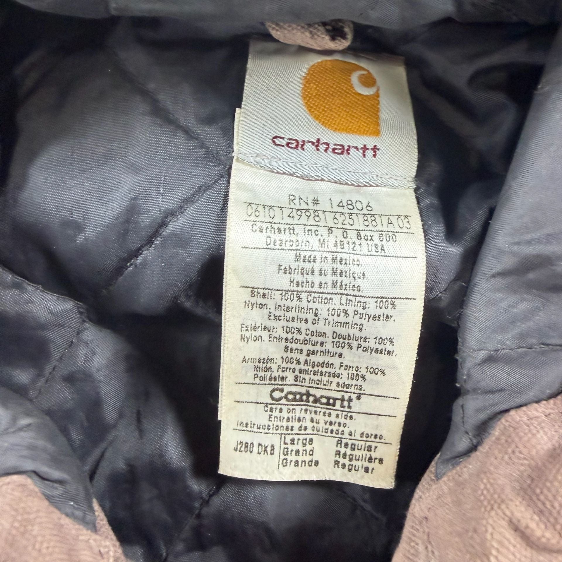 VTG Carhartt Active Jacket Brown Quilted Lined large 6