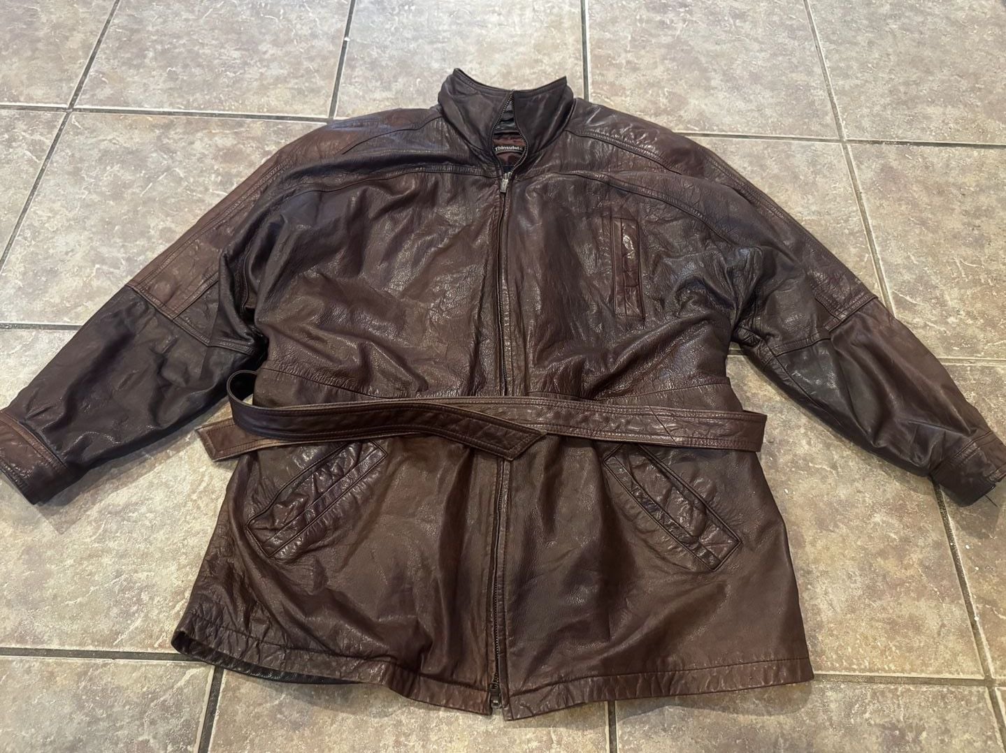 Vintage Wilsons Leather Jacket Size L Brown Thinsulate Belted Leather Coat 2