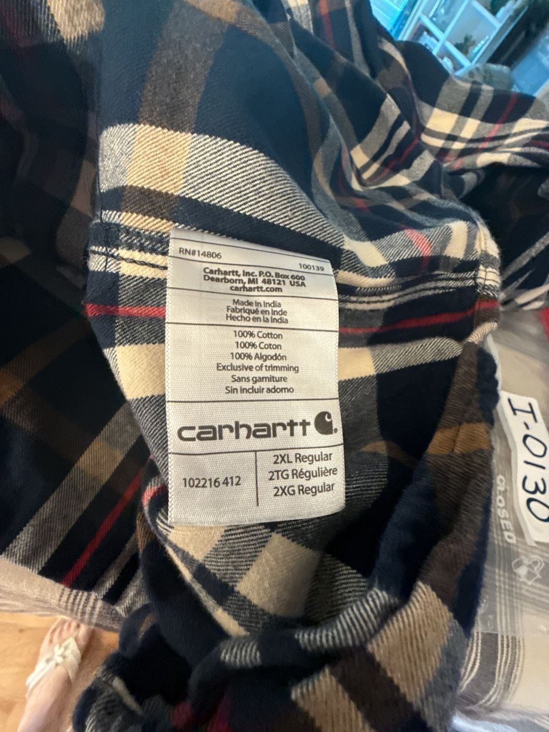 Carhartt Hubbard Plaid Long-Sleeve Shirt Size 2XL Navy Blue Heavyweight 7