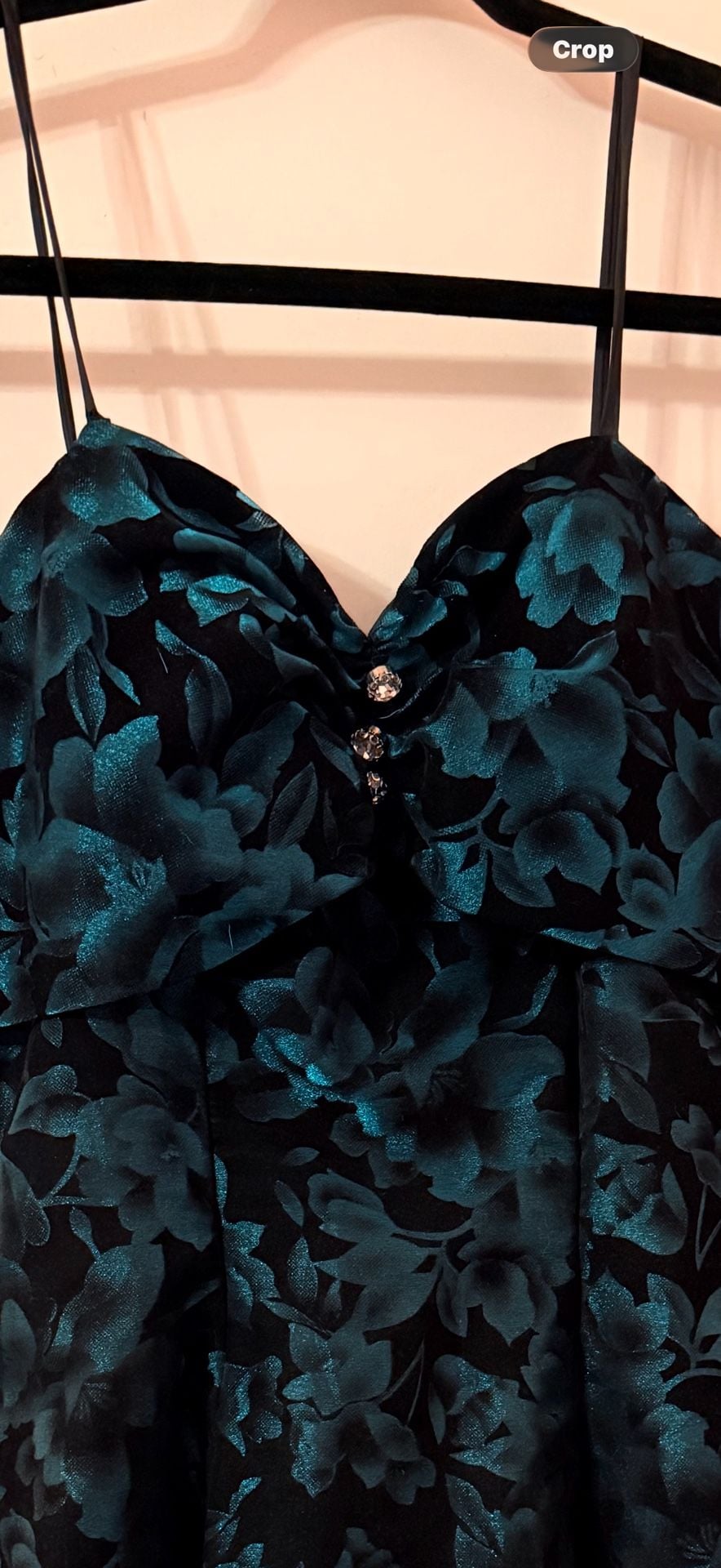Michele Vincent Velvet Mini Dress Size 7/8 Black Teal Floral Prom Fairy Goth 3