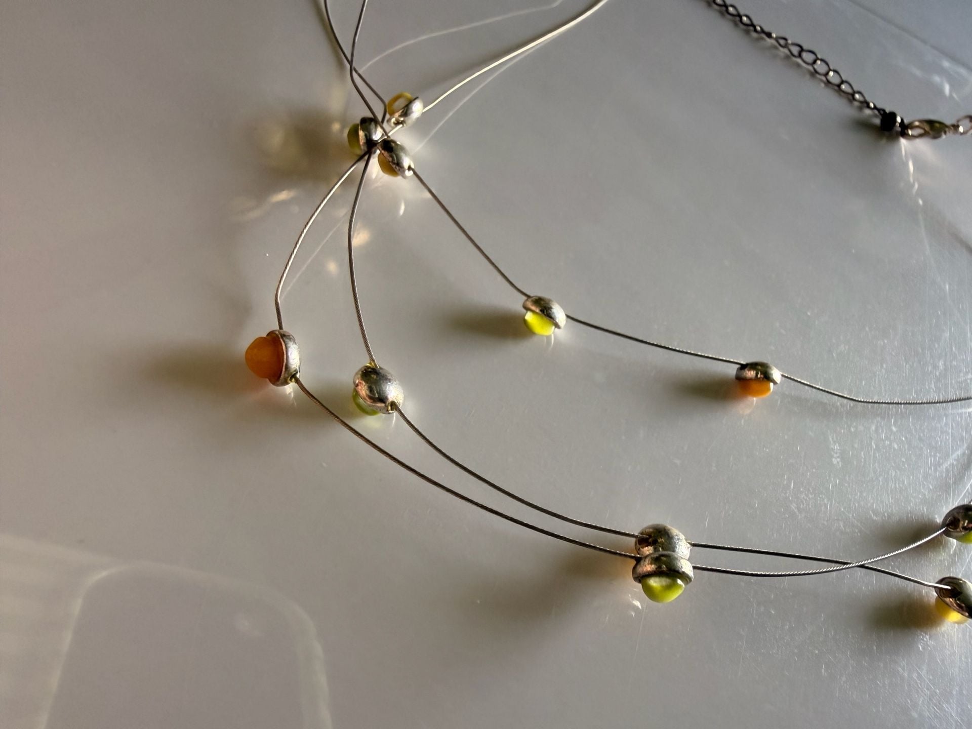 Vintage Multistrand Wire Necklace Yellow Silver Beads 4