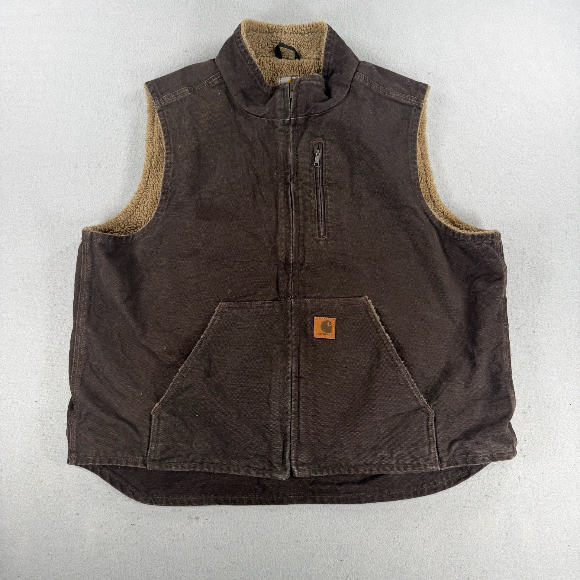 Vintage Carhartt Mock Neck Sherpa Lined Vest Brown XL 2