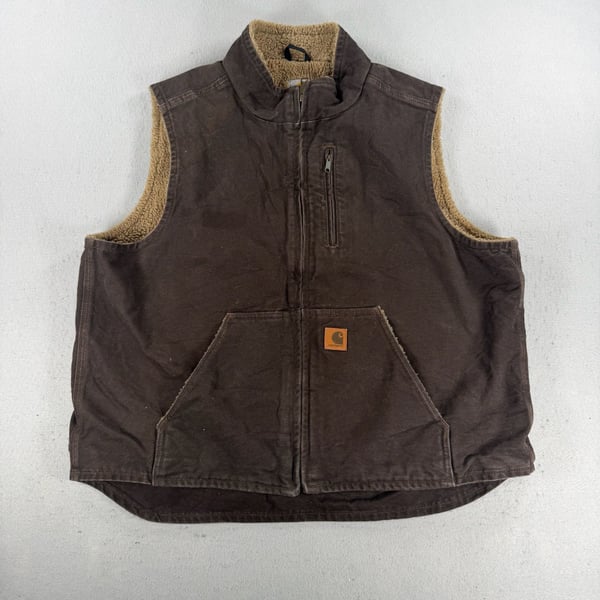 Vintage Carhartt Mock Neck Sherpa Lined Vest Brown XL