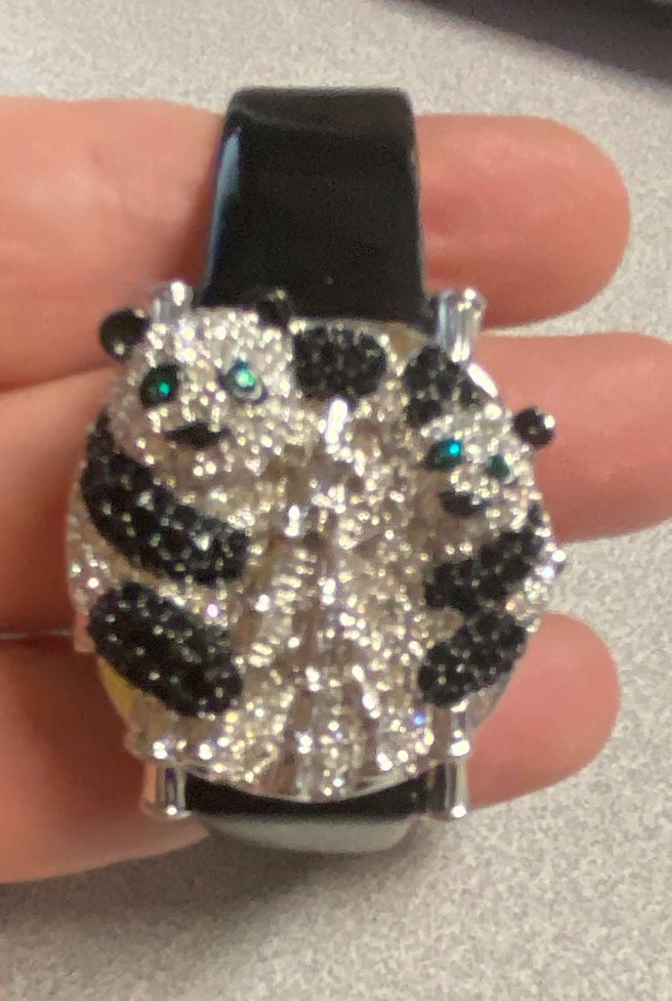 Victoria Wieck Crystal Panda Bear Quartz Watch Black wrist band green eyes 14