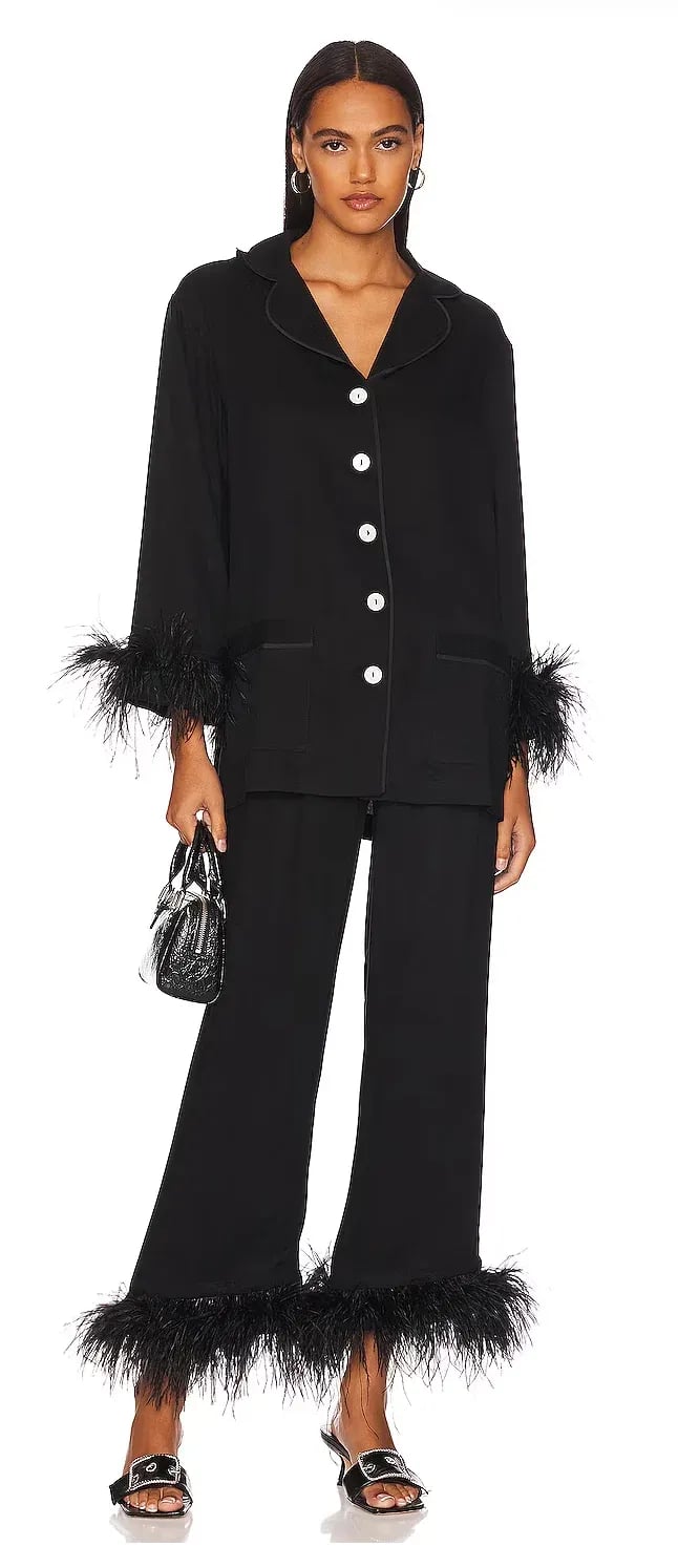 Sleeper Party Pajama Top With Feathers Black Size XS 7