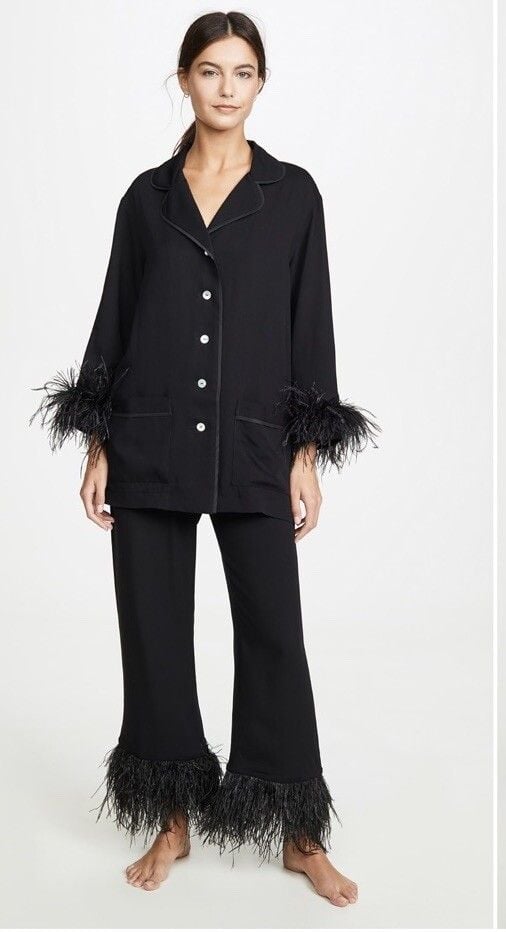 Sleeper Party Pajama Top With Feathers Black Size XS 8
