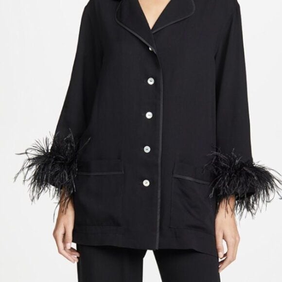 Sleeper Party Pajama Top With Feathers Black Size XS 9