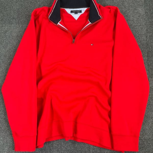 Tommy Hilfiger Quarter-Zip Pullover Sweatshirt Size XXL Red Cotton Blend