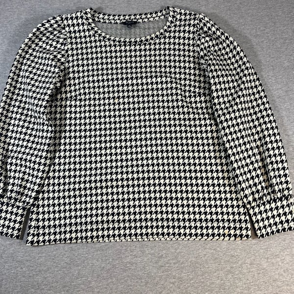 Talbots Houndstooth Black/White Knit Puff Sleeve Top Women’s MP 