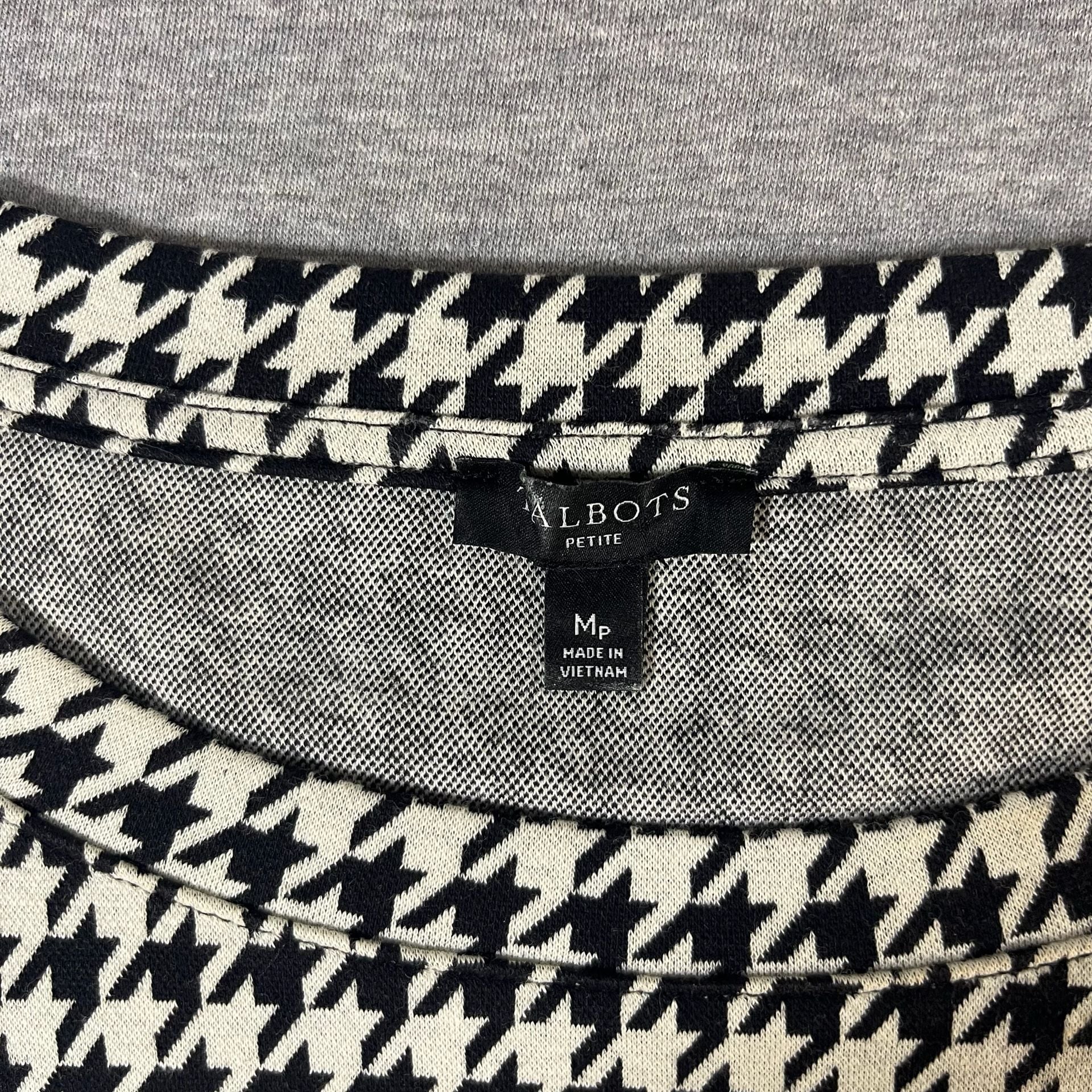 Talbots Houndstooth Black/White Knit Puff Sleeve Top Women’s MP  7