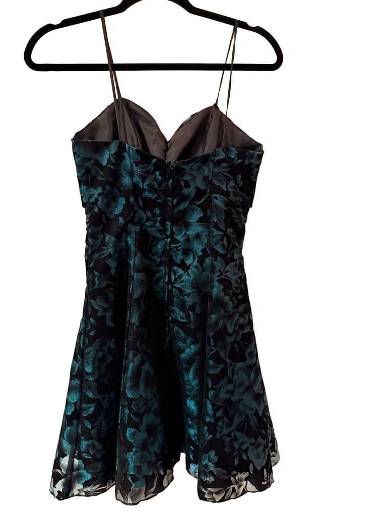 Michele Vincent Velvet Mini Dress Size 7/8 Black Teal Floral Prom Fairy Goth 5