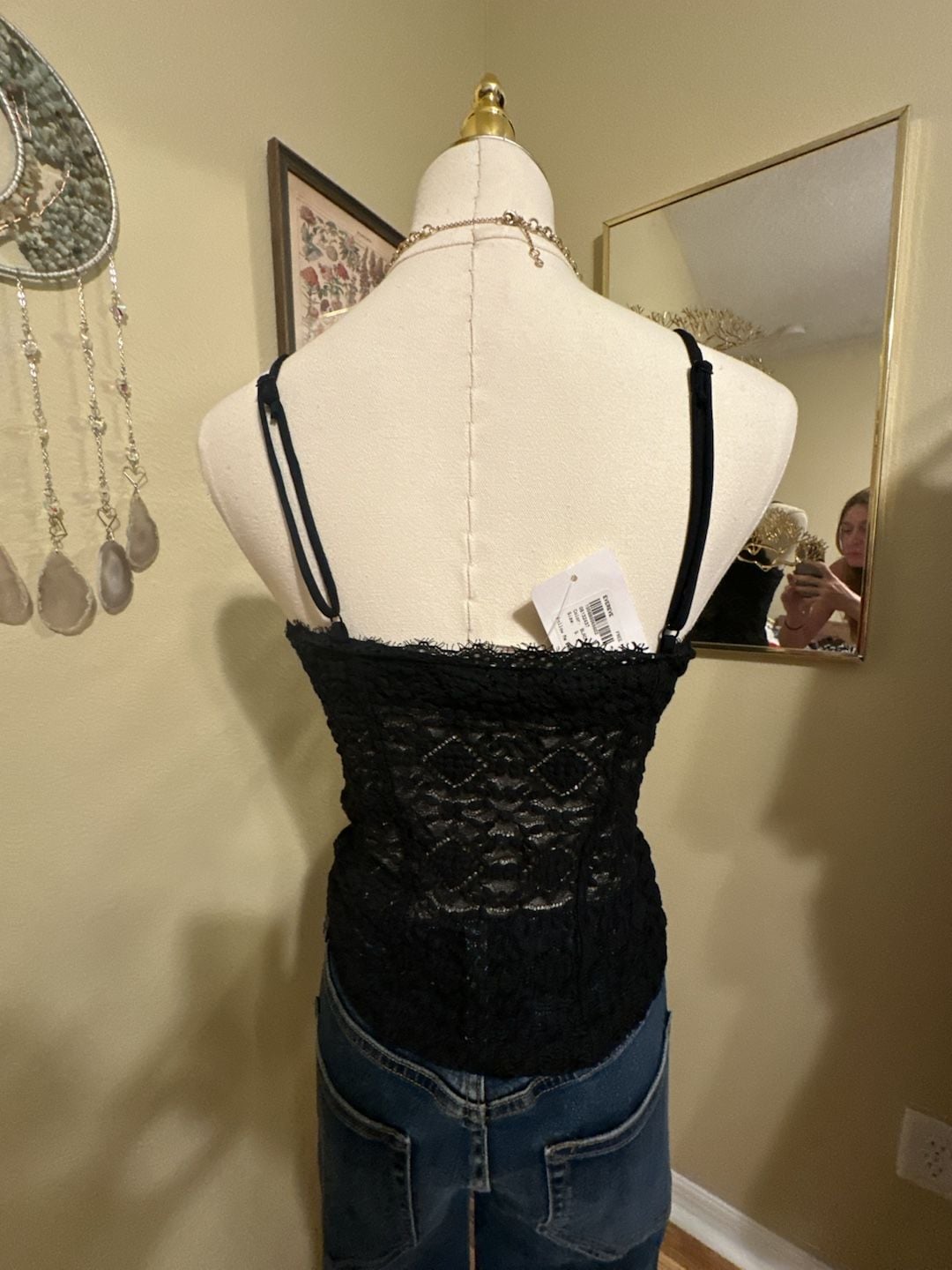 Free People Follow Me Lace Cami Size S Black Gorgeous! 4