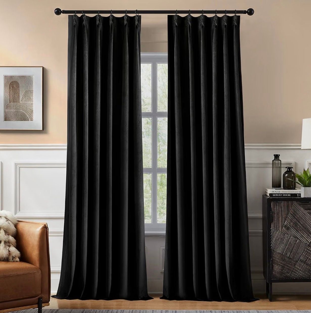 Swandream Pinch Pleated Blackout Curtains Black - 2 Pack 40*90 1