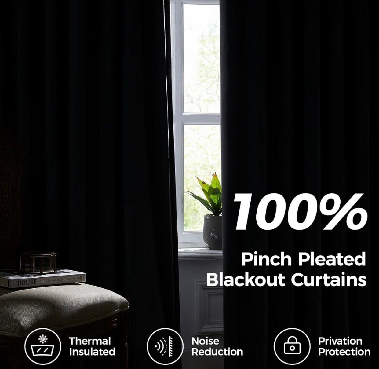 Swandream Pinch Pleated Blackout Curtains Black - 2 Pack 40*90 2