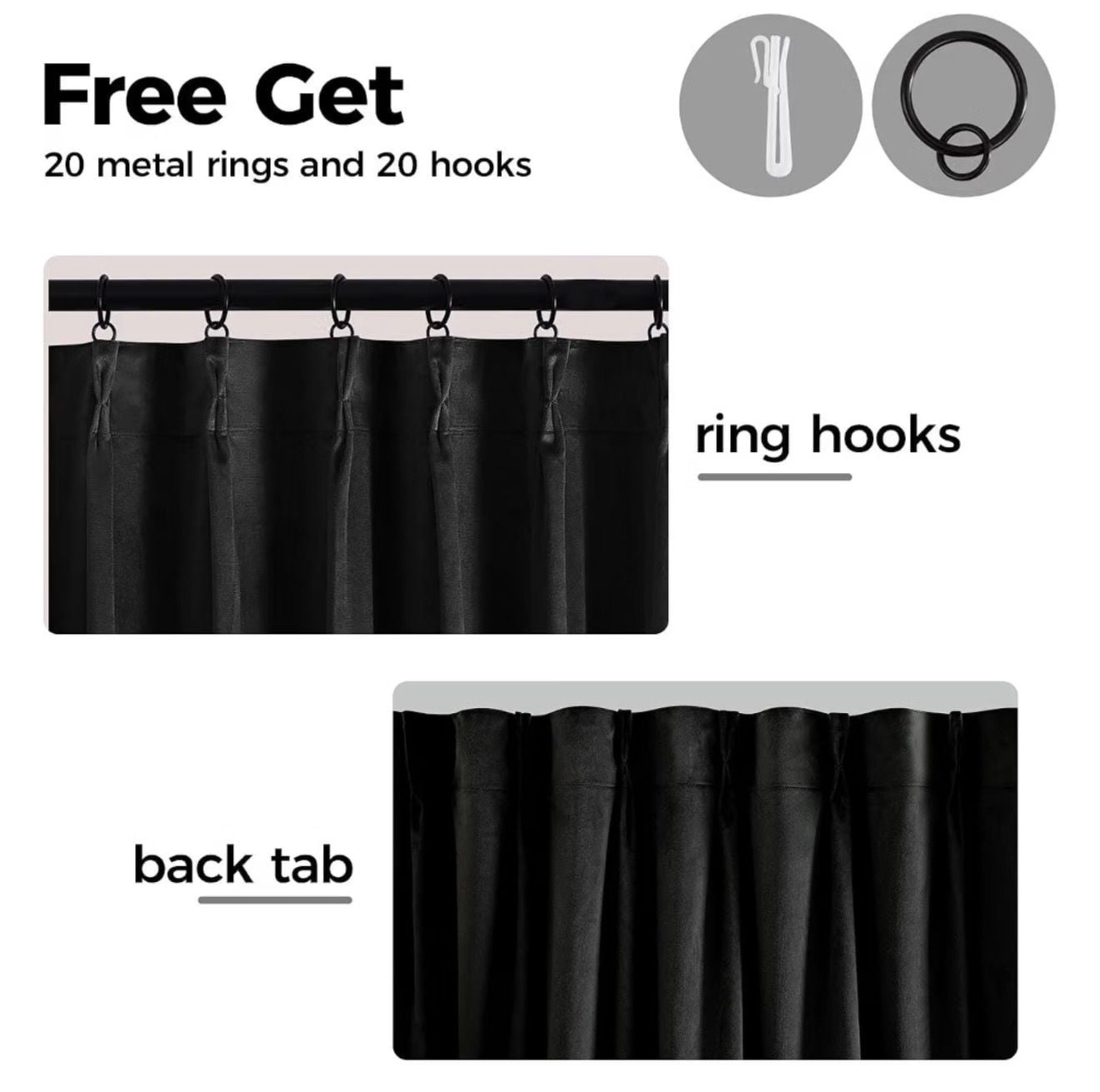Swandream Pinch Pleated Blackout Curtains Black - 2 Pack 40*90 3