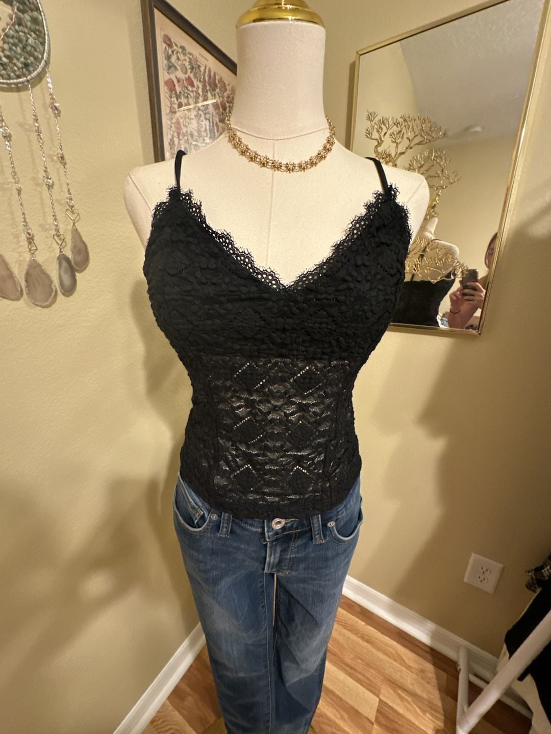 Free People Follow Me Lace Cami Size S Black Gorgeous! 3