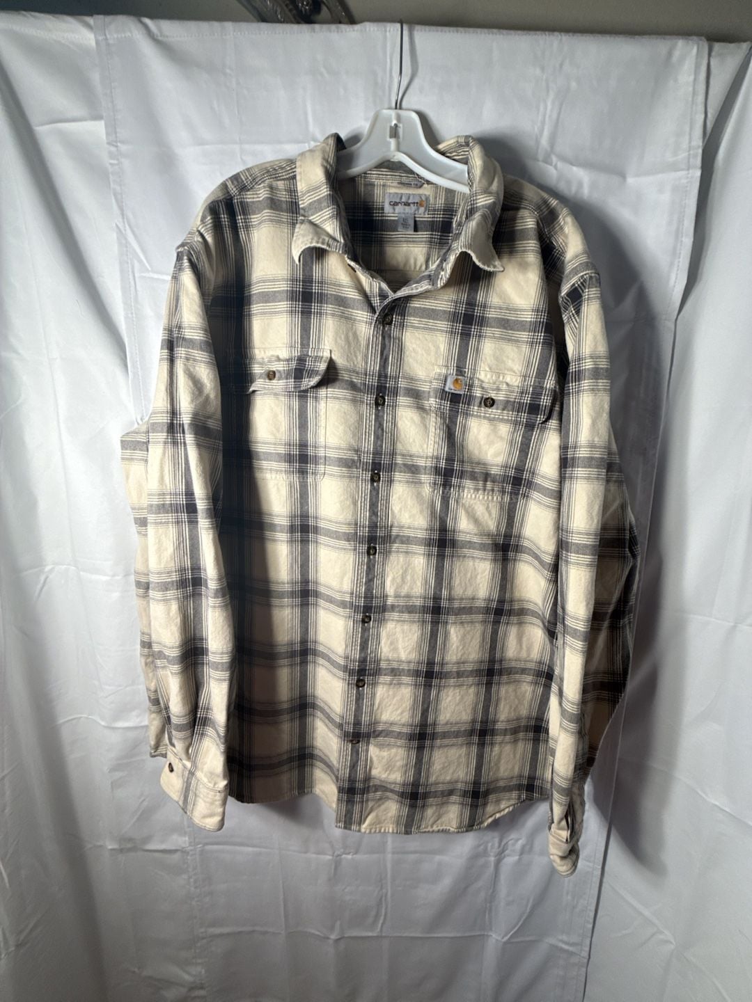 Carhartt Plaid Flannel Shirt Size 2XL Tall Cream Black Long Sleeve 2