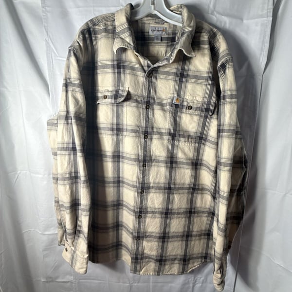 Carhartt Plaid Flannel Shirt Size 2XL Tall Cream Black Long Sleeve