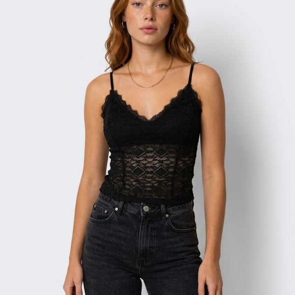Free People Follow Me Lace Cami Size S Black Gorgeous!