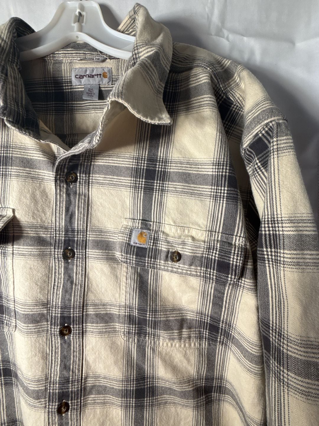 Carhartt Plaid Flannel Shirt Size 2XL Tall Cream Black Long Sleeve 3