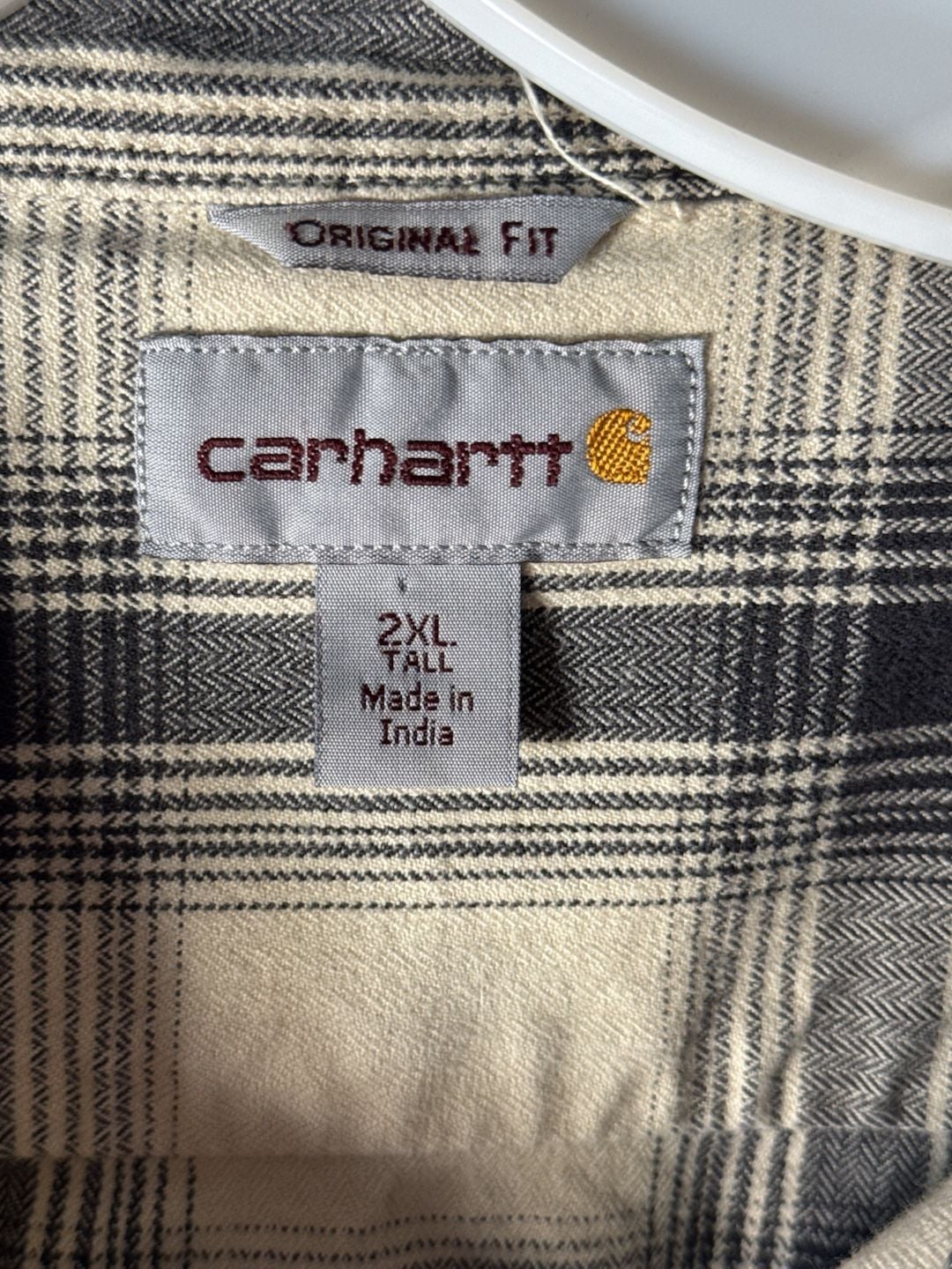 Carhartt Plaid Flannel Shirt Size 2XL Tall Cream Black Long Sleeve 4