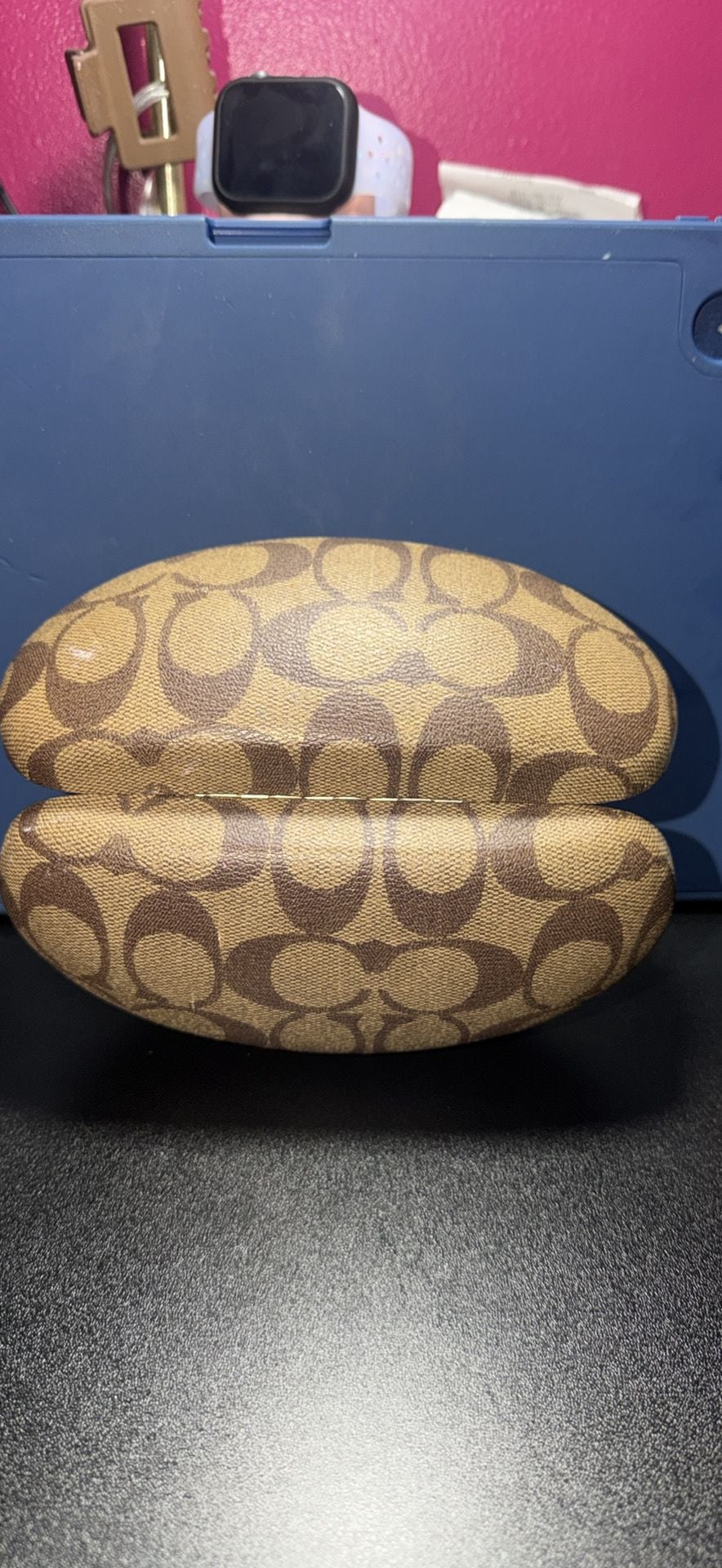 Coach Signature Monogram Brown Hard Clamshell Eyeglasses Case 1