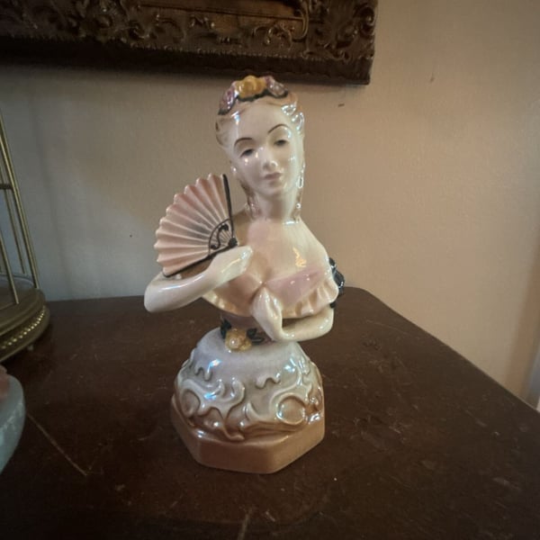 Goldscheider Woman With Fan Figurine Half Doll Powder Box Base