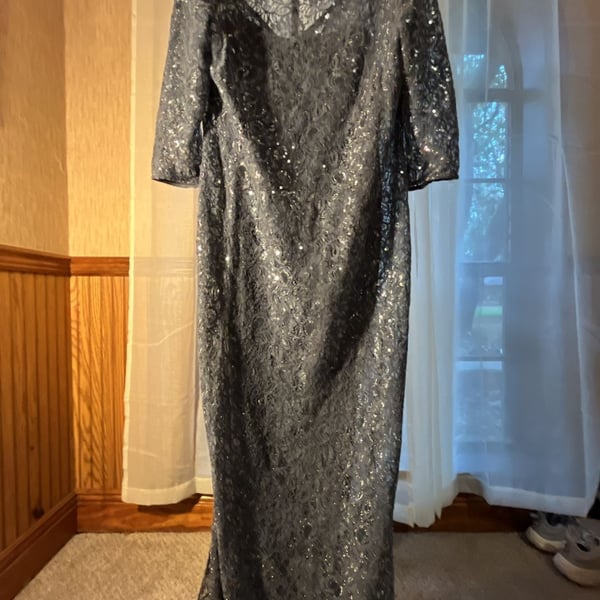 Alex Evenings Dress Size 14 Blue Lace Evening Gown