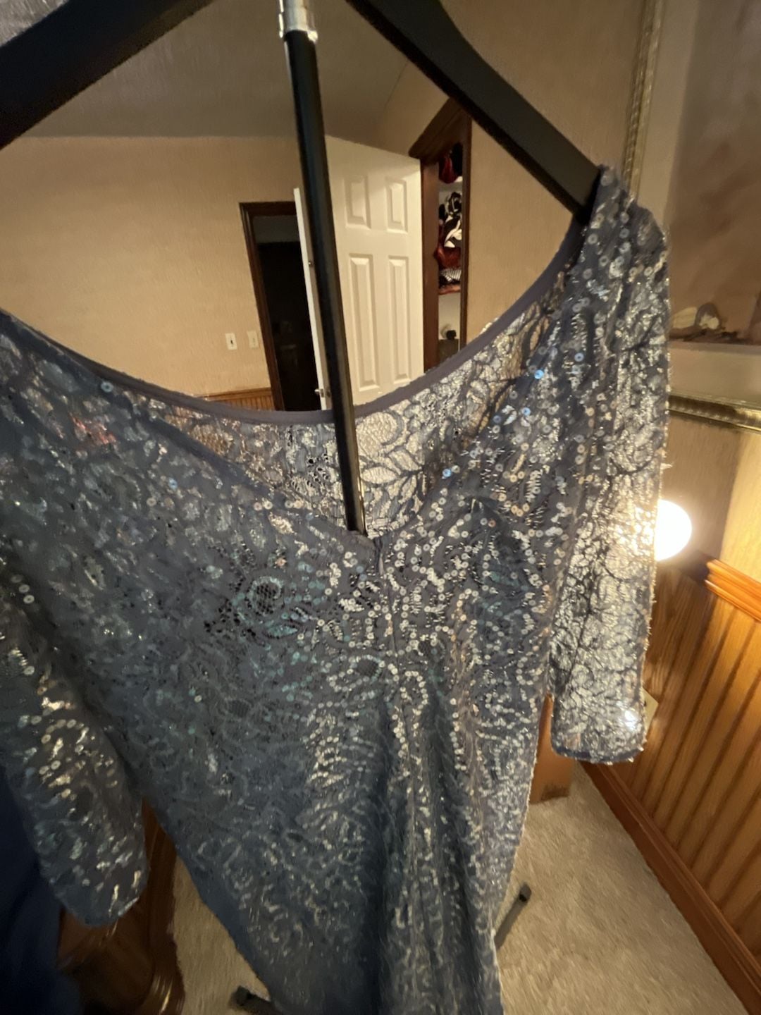 Alex Evenings Dress Size 14 Blue Lace Evening Gown 10