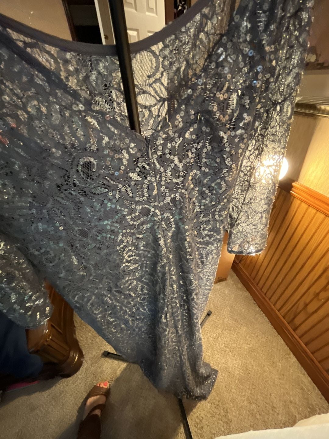 Alex Evenings Dress Size 14 Blue Lace Evening Gown 11