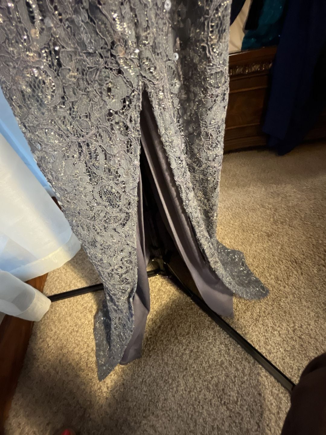 Alex Evenings Dress Size 14 Blue Lace Evening Gown 15