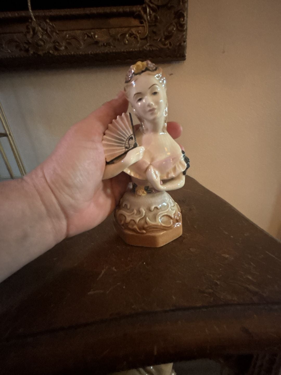 Goldscheider Woman With Fan Figurine Half Doll Powder Box Base 7