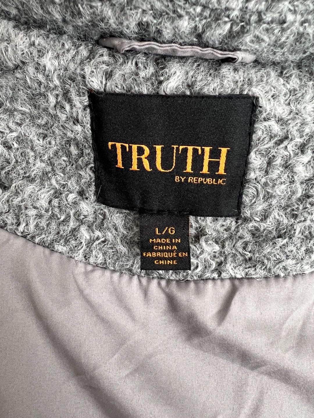 Truth by Republic Jacket Size L/G Gray Boucle Zip 6
