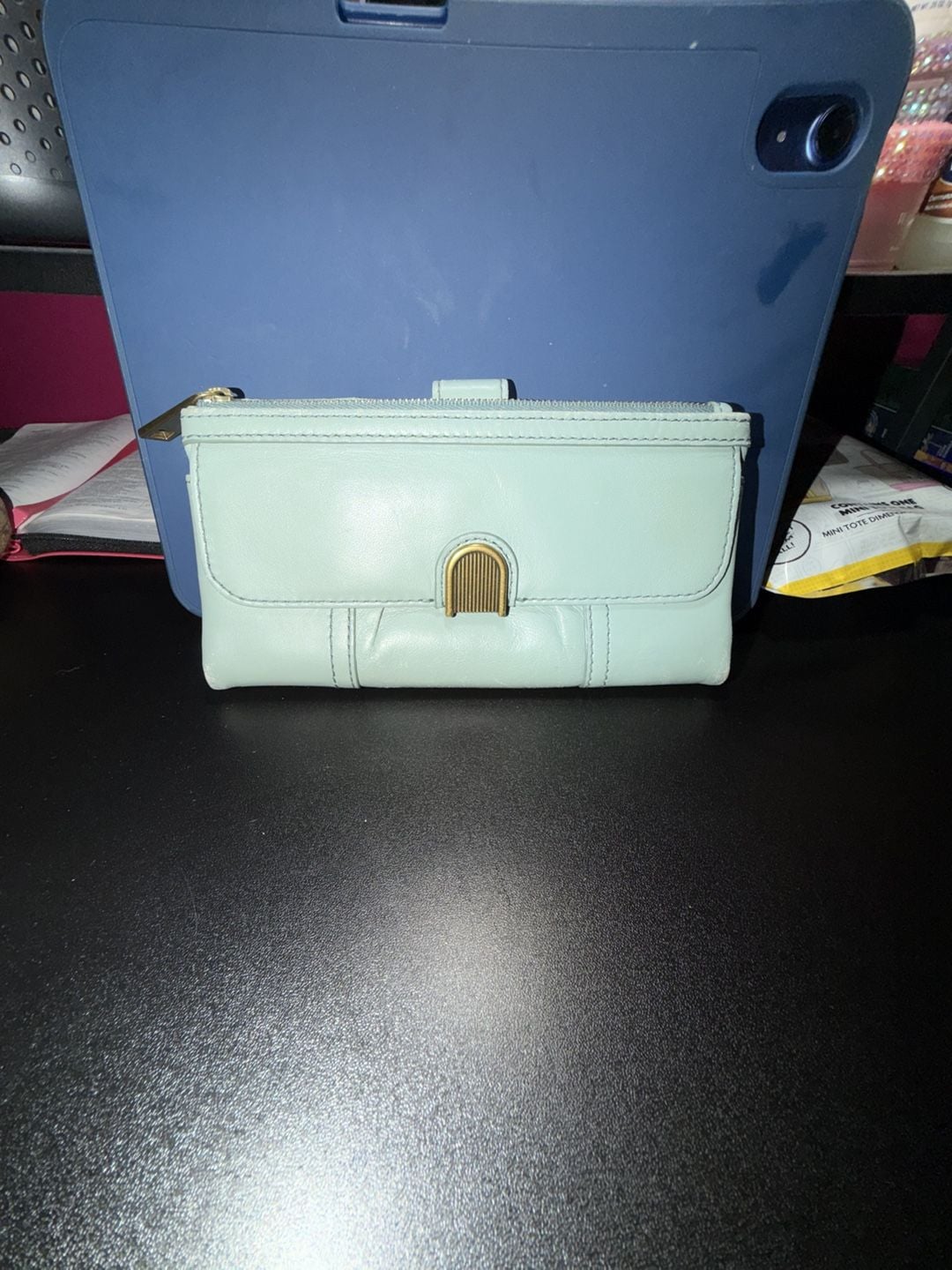 Fossil Cora Clutch Wallet Sage Green Leather 2