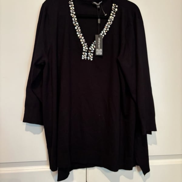 Cable & Gauge Bejeweled Sweater Tunic Size 3X Black