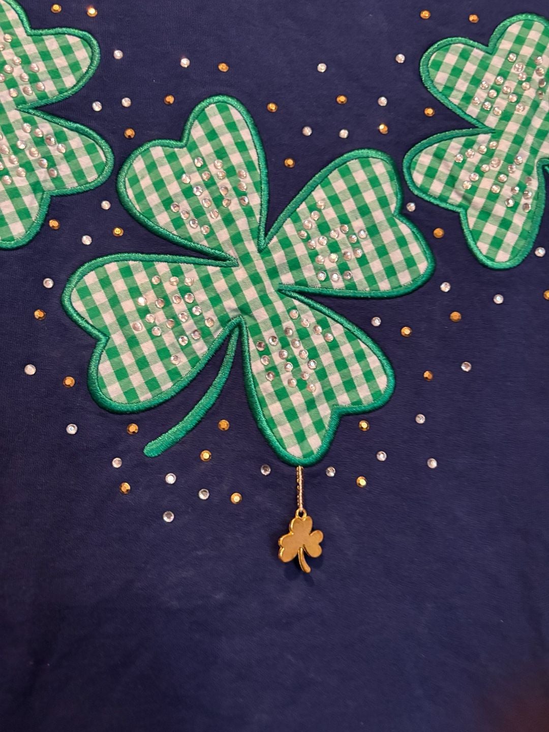 Quacker Factory Shamrock Top Size 3X Blue Long Sleeve Rhinestone Saint Pat 3