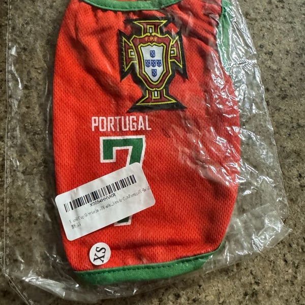 Portugal #7 Dog Soccer Jersey – Size XS Pet Costume, Football Shirt for Pets