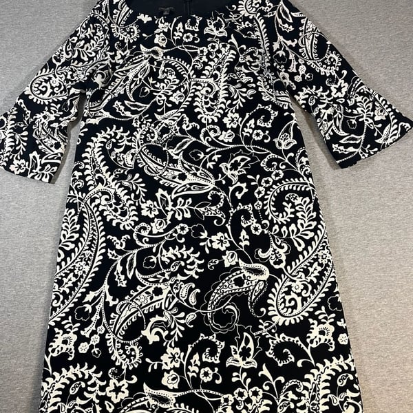 Talbots Black/White Paisley Bell Sleeve Shift Dress Women’s 8P