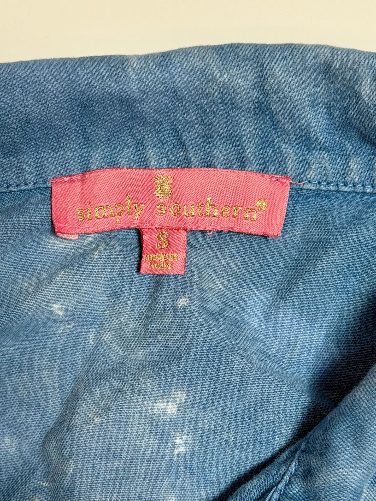 Simply Southern Denim Jumpsuit Size S Blue Acid Wash Belted Utility Romper 4