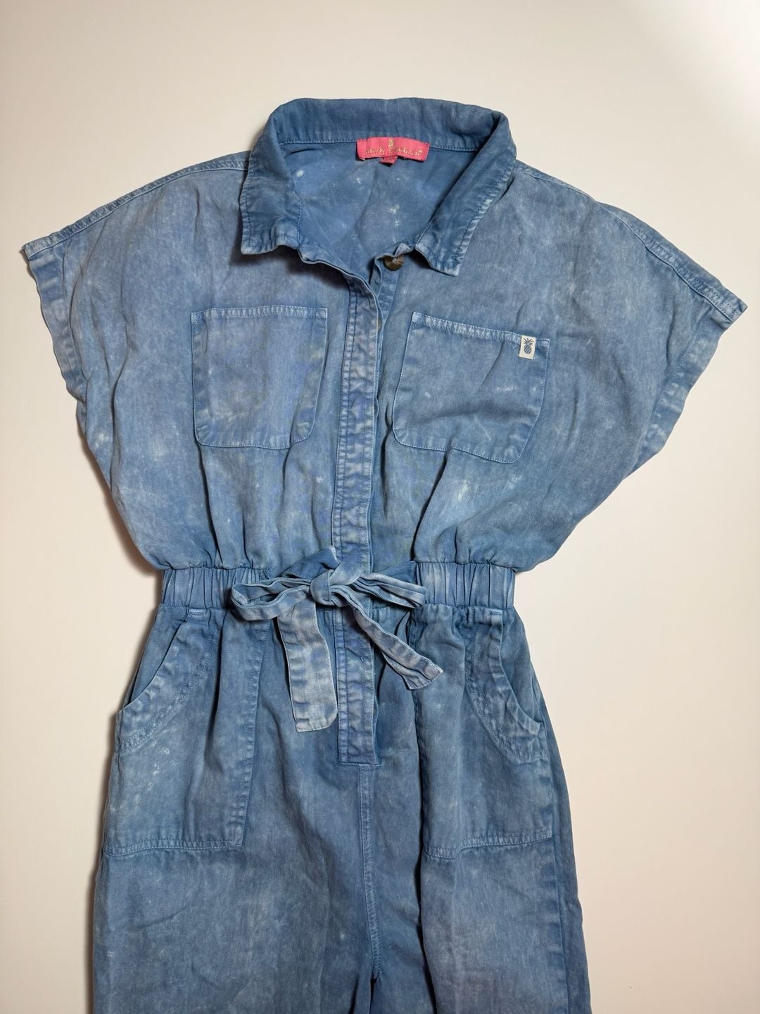 Simply Southern Denim Jumpsuit Size S Blue Acid Wash Belted Utility Romper 5
