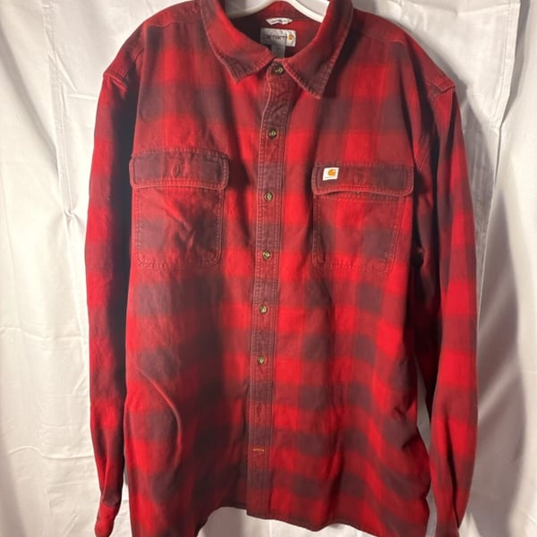 Carhartt 103822 Heavyweight Flannel Work Shirt Size 2XL Tall Red Plaid