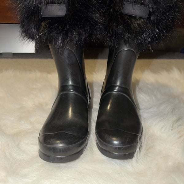Hunter Boots Faux Fur Cuff Short Rain Boots Black Size US 8