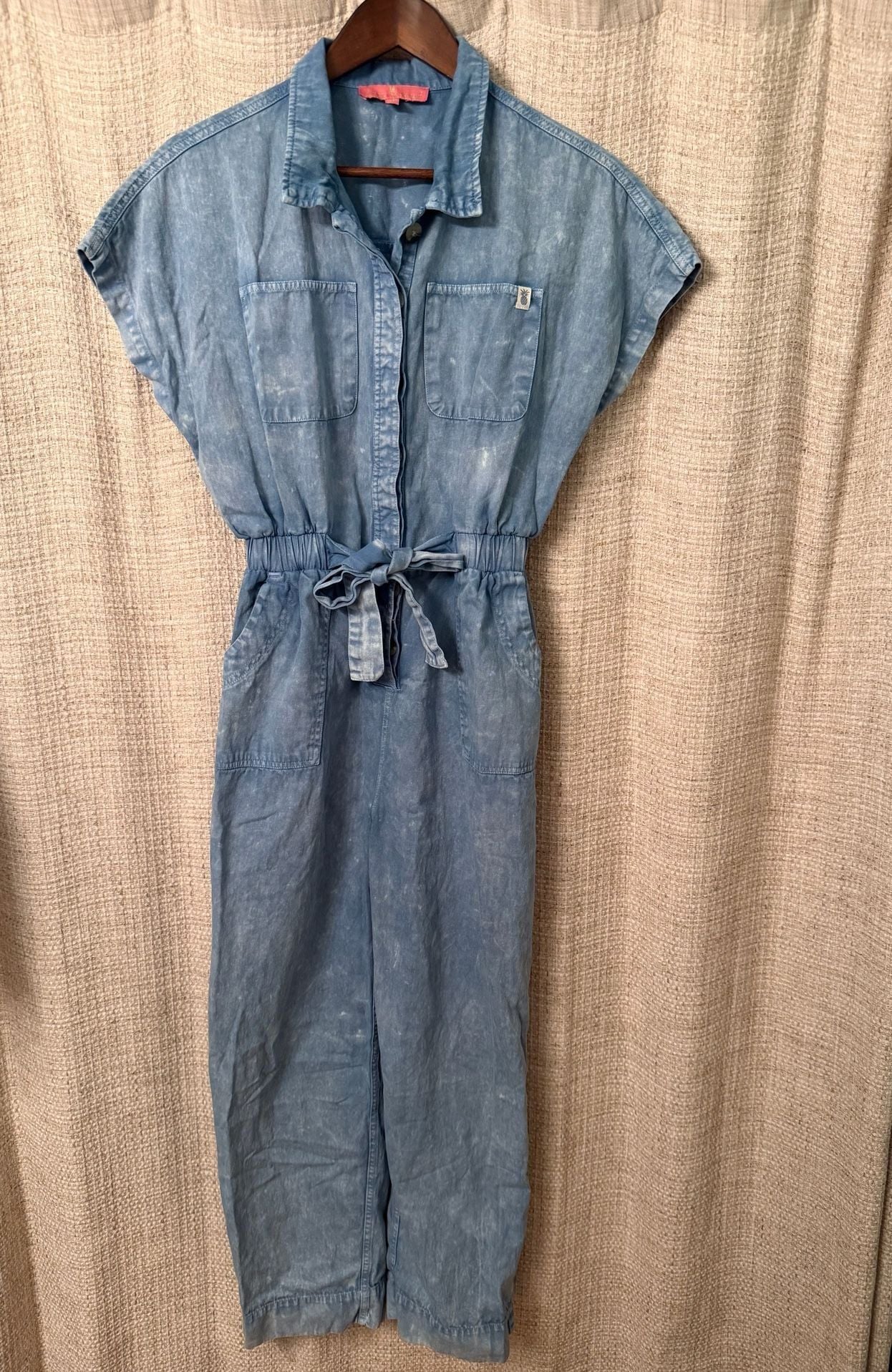 Simply Southern Denim Jumpsuit Size S Blue Acid Wash Belted Utility Romper 2