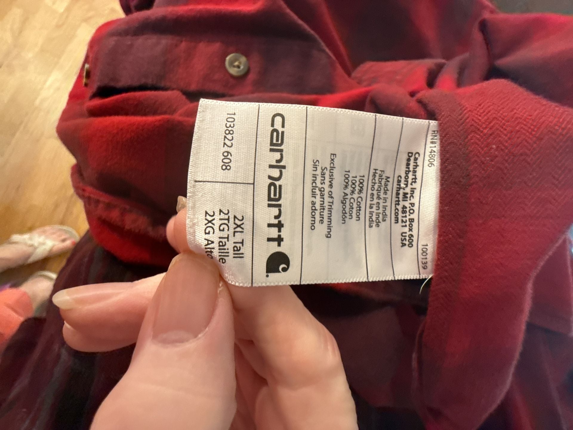 Carhartt 103822 Heavyweight Flannel Work Shirt Size 2XL Tall Red Plaid 7